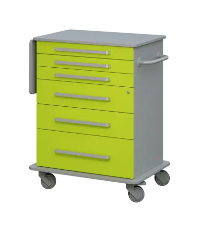 DEXTER 06 vozík asistenční, korpus a desky šedá / zásuvky jarní zeleň